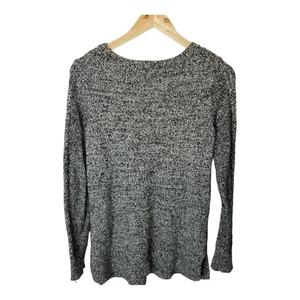 Ann Taylor Loft Sweater Womens Small Cable Knit Black White Crewneck